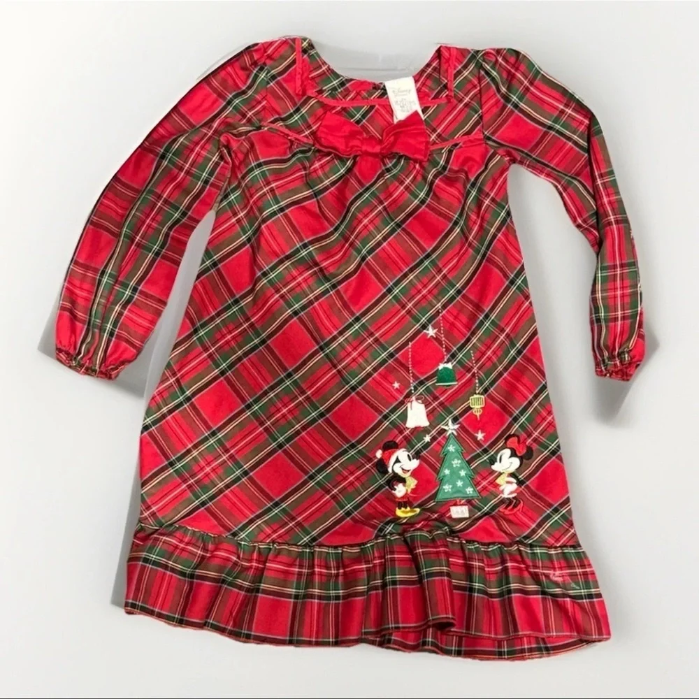 Disney Mickey & Minnie Mouse Christmas Holiday Plaid Dress – Girls 5/6